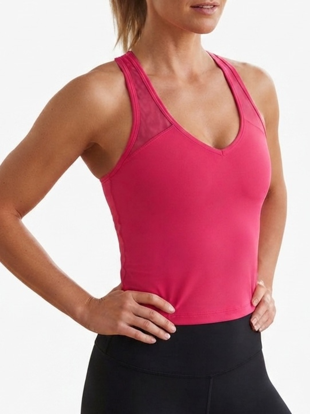 Lululemon Tank Top Size 4 Hot Pink Cross Back Mesh Trim Fitted Athletic